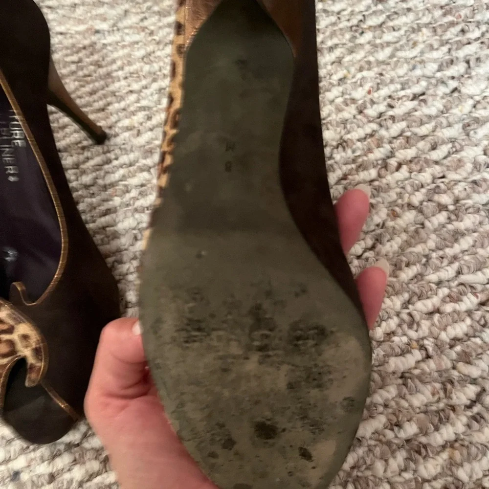 DONALD PLINER COUTURE Animal Print and Suede Peep Toe Heels - Picture 8 of 13